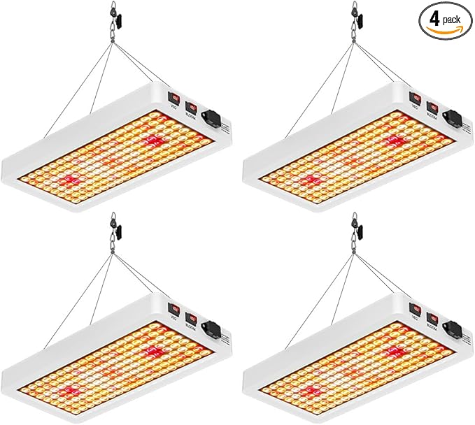 4Pack 800W LED Full-Spectrum Sunlight Planting Grow Lighting Dimmable Veg/Bloom 2 Modes 100-277V Wide Voltage Sunlight-Mimicking Lighting for Hydroponics Greenhouse Tents US Plug Detachable Hooks