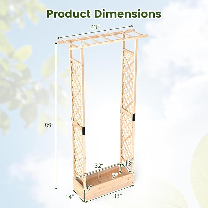 S AFSTAR Raised Garden Bed with Trellis 2 Pieces Fir Wood Planter Box with Flat Roof &amp Drainage Holes Vertical Planter Raised Bed for Climbing Plants Flowers &amp Vegetables 43 x 14 x 89 (