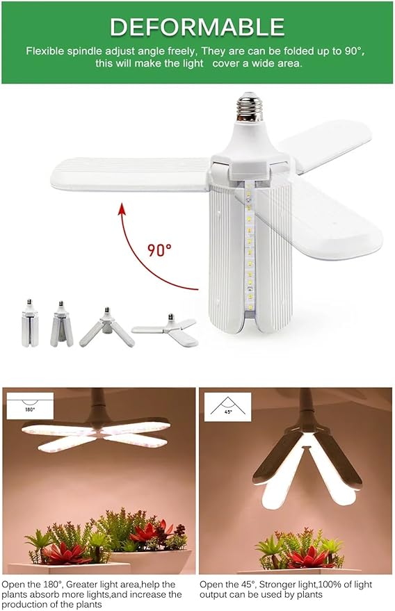 LED Grow Light Full Spectrum SMD2835 Bulb E27 Foldable Phyto Lamp Indoor Hydroponics Cultivation Lamp for Greenhouse Vegetable Grow TentWhite