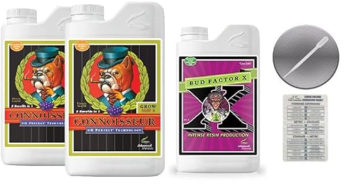 Advanced Nutrients Connoisseur Grow A and B 4 Liter &amp Bud Factor X 1 Liter Bundle with Conversion Chart and 3mL Pipette