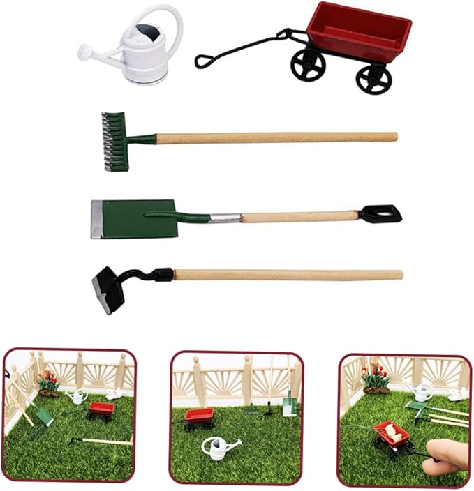 4 Sets Mini Gardening Tool Model Charming Mini House Garden Decor Accessory for Fairy Garden Kit for Dollhouse and Micro Landscape DIY Fun