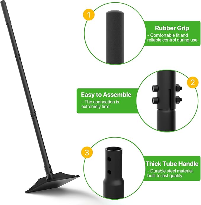 Steel Tamper Tool 49 inch Hand Tamper with Heavy Duty 8x8 Metal Tamper Head Long Handle Garden Tamper Tool for Dirt Landscaping Soil Ground Sand Black