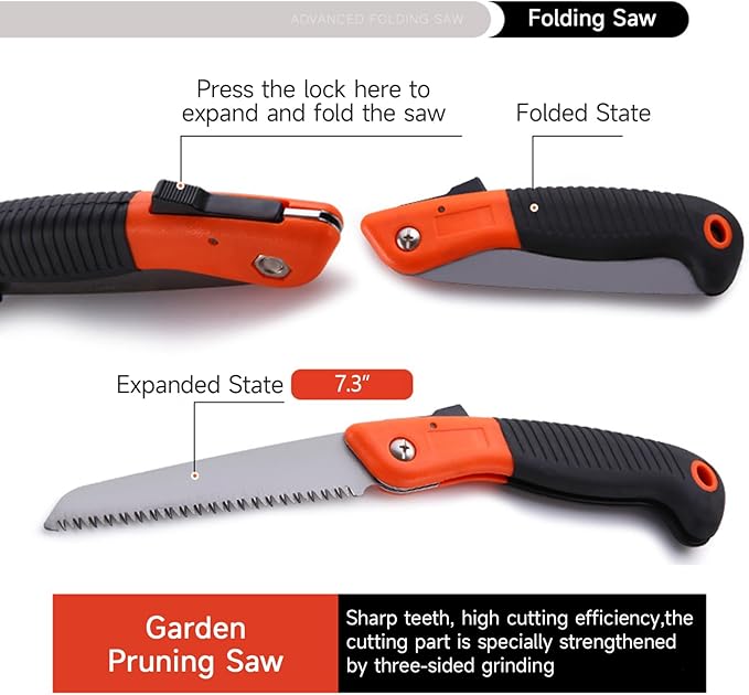 10-Piece Garden Tool Set with Durable Shovel Pruning Shears Folding Saw Rake Sprayer Gloves &amp Carrying Bag – Heavy Duty Aluminum Alloy Gardening Kit for Planting Trimming Watering &amp Yard