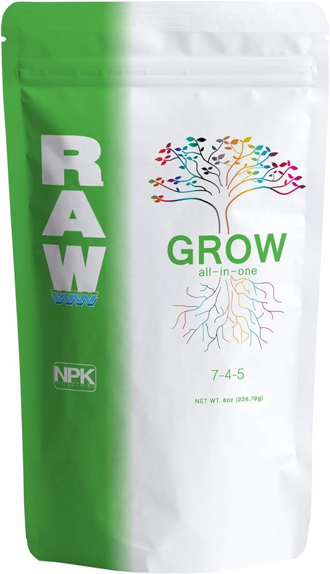 RAW All in One Grow Fertilizer 8oz | Water Soluble Plant Food for Hydroponics Soil &amp Indoor Plants All Purpose Nutrients for Vegetative Growth Garden &amp Vegetable Fertilizer