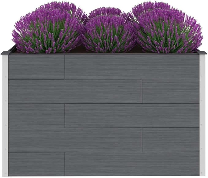 Garden Raised Bed WPC Flower Planter for Outdoor Vegetables Herbs Plants Tall Metal Planting Box 59.1x39.4x35.8 Gray