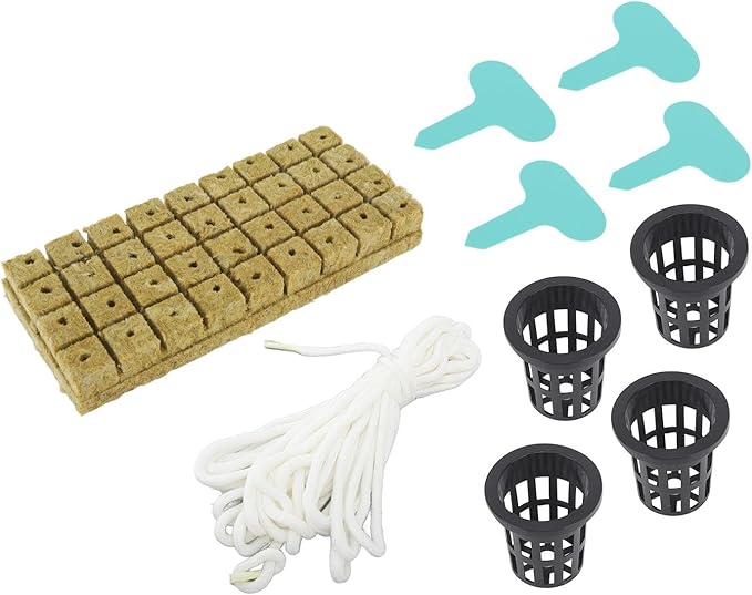 GIFTER 72-Piece Rockwool Cubes with Net Pots Kit Hydroponics Growing System Superior Water Absorption Soilless Cultivation for Home Gardening