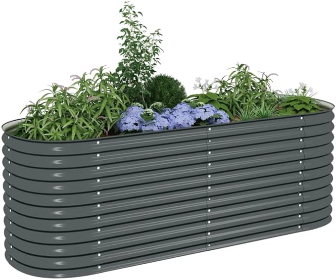 Outdoor Garden Raised Bed Galvanized Steel Garden Planter Box Metal Planter Box for Gardening Vegetables Flowers Herb 94.5x31.5x31.9 Galvanized Steel Gray-753