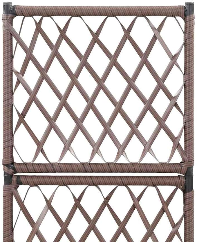 vidaXL Poly Rattan Planter with Removable Pot and Built-in Trellis Brown Square-Shaped Outdoor Planter for Climbing Plants
