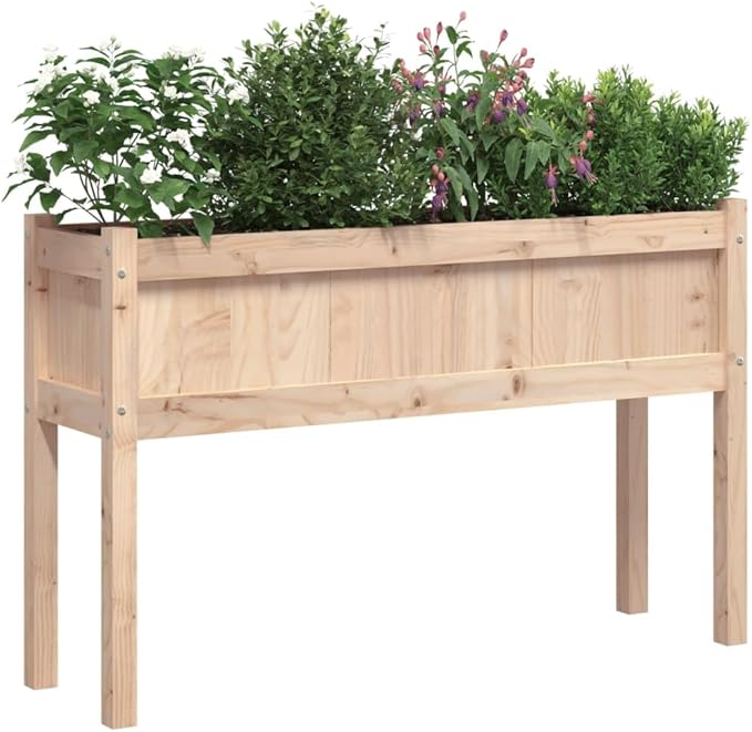 Garden Planter Natural Wood Solid Pine Wood Large Rectangular Raised Bed for Outdoor Plants Oiled Finish 43.3 x 27.6 Inch