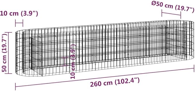 Gabion Raised Bed Garden Bed Gabion Cages for retaining Walls Outdoor Backyard Planter Suitable for Lawn Cafes Backyard Patio Outdoor Landscape Galvanized Iron 102.4x19.7x19.7