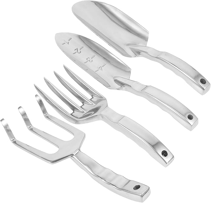 Garden Tool Set with Shovel and Rake for Outdoor Planting 4pcs Gardening Hand Tools Kit Including Large Shovel Measured Trowel Three-Prong Rake and Four-Prong Harrow for Yard