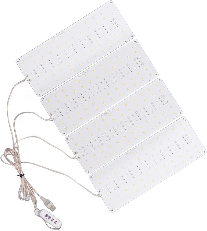 Focket LED Plant Grow Light Full Spectrum Adjustable Brightness with 8H 12H 16H Timer for Greenhouses Bookcases Cabinets (4 Head)