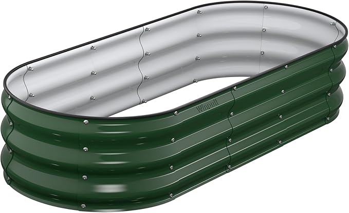 Raised Garden Bed Kit 5x2x1 ft Galvanized Planter Box Outdoor with Safety Edging Large Metal Raised Beds for Gardening Vegetables Flower Fruits (Moss Green)
