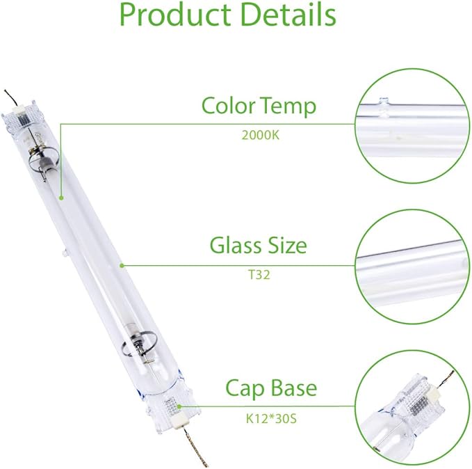 1000W Double Ended HPS Grow Light BulbHigh PAR Enhanced Red and Orange Spectrums CCT 2000K Ultra Bright 155000 Lumens1000W High Pressure Sodium Grow Lamp1000 Watt DE HID Grow Bulb