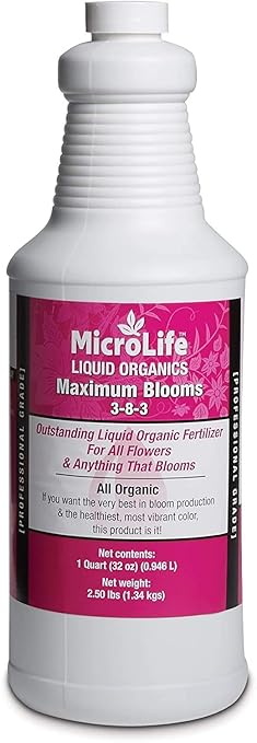 MicroLife Maximum Blooms (3-8-3) Professional Grade Organic Liquid Fertilizer Concentrate for All Flowers and Anything That Blooms 1 Quart
