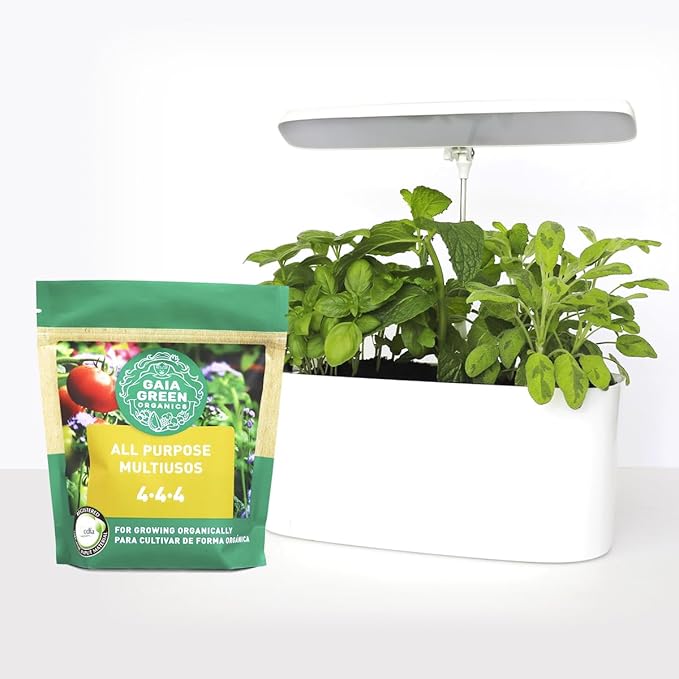 SunBlaster Nano Growlight Garden Indoor Herb Garden Countertop Planter Passive Hydroponic Sytem w/Dimmable LED Light Timer &amp Adapter Plus Gaia Green All Purpose Fertilizer