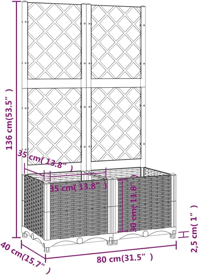 Garden Planter with Trellis Black 31.5x15.7x53.5 PP Raised Garden Bed Elevated Outdoor Planter for Flowers and Climbing Plants Outdoor Flower Boxes with Trellis for Tomatoes and Peas