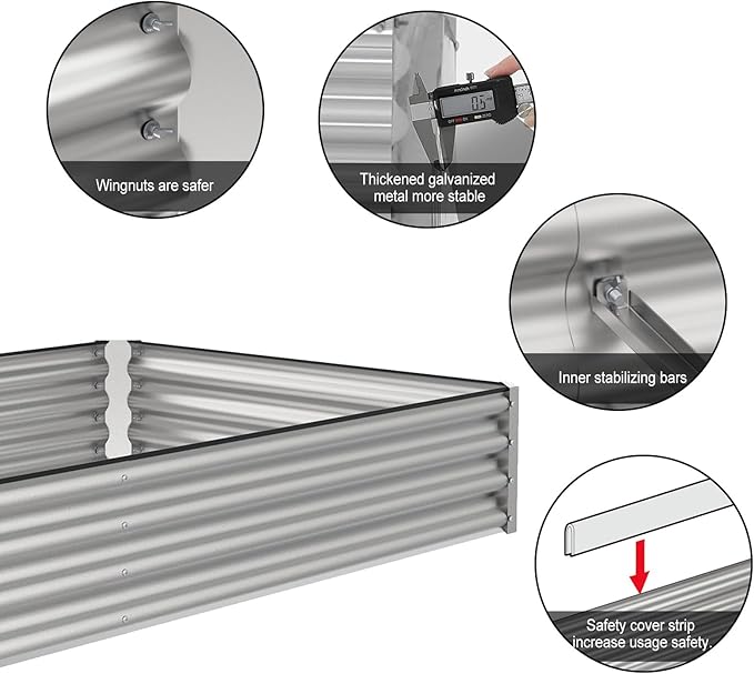 SHAREWIN Galvanized Planter Raised Metal Garden Bed Kit for Gardening Outdoor6x3x1ft Planter Grow Garden Box Raised Flower Bed