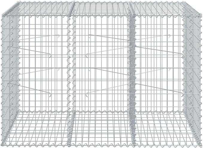 Gabion Basket with Cover 59.1x39.4x39.4 Galvanized Iron Outdoor Raised Garden Bed Planter for Landscaping Retaining Walls Privacy Screens and More