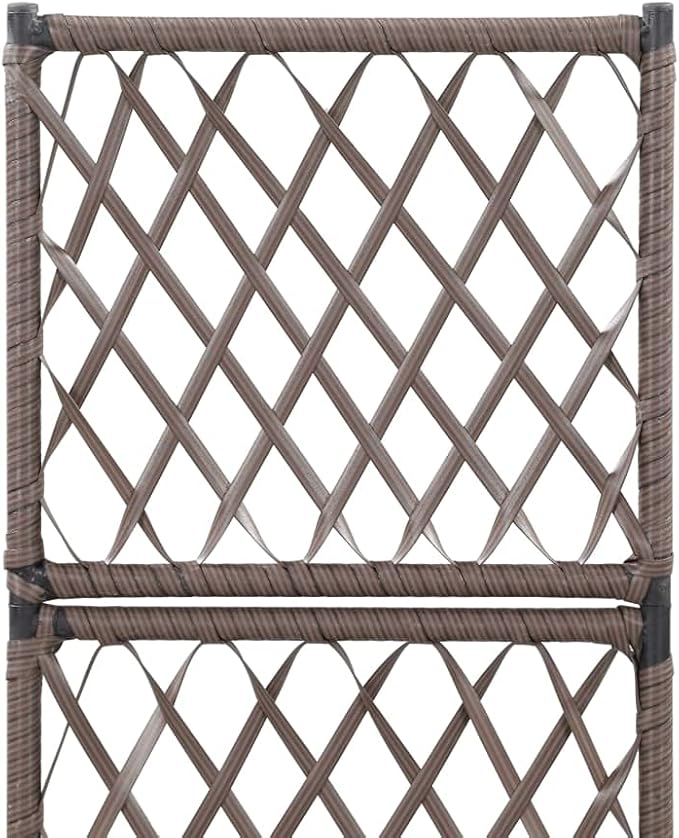 Trellis Raised Bed Poly Rattan with 1 Pot Brown Planter Box with Trellis Free Standing Garden Raised Bed for Flower Climbing and Hanging Plants 11.8x11.8x42.1