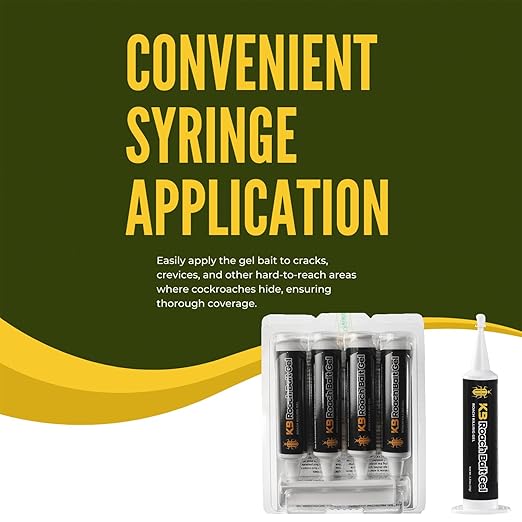 Roach Gel Bait (4 PCS) - German Roach Killer Indoor Infestation for Home with 99% Efficacy (97% USA) - Cockroach Gel Bait Syringes - Fipronil 0.05% - Get Fast Results
