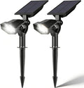 Solar Garden Spotlights 2 PCS 5 LEDs Warm White Landscape Lighting Battery Powered Outdoor Path Lights with Auto On Off - Energy Efficient Adjustable Angle Ideal
