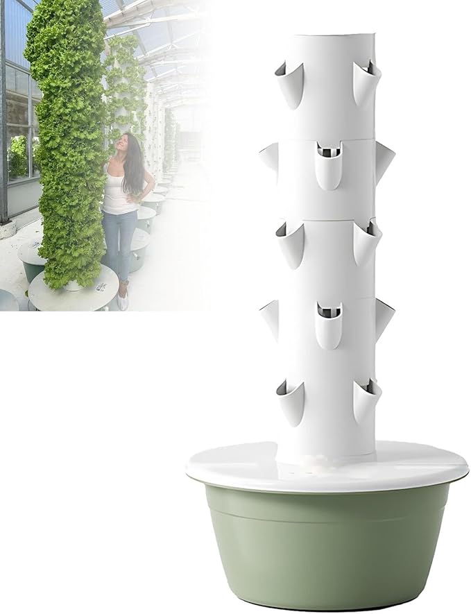 Hydroponic Tower Indoor/Outdoor Smart GardenHydroponic Germination Kit Gardening Loverwith Pumpwith Seedling Tray Planting Cottonfor BalconiesCourtyardsRoofs. Green-5layers