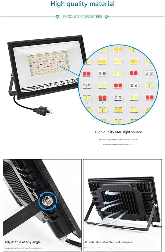 RGB LED Flood Light Outdoor 100W Equivalent Bluetooth Smart Floodlights 16 Million Color Changing Timing Music Sync IP66 Waterproof Landscape Lighting