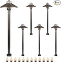 DOSHINE® Solid Brass Low Voltage Landscape Lighting Pathway Lights (7 Shade 22 Tall) with Replaceable 3W G4 LED Bulb 3000K AC/DC 12V and Ground Stake for Outdoor Walkway Driveway (HAT 6-Pack)