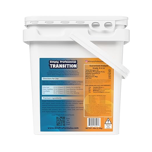 Transition Formula – Premium Fertilizer for Pre-Flower Growth – Organic Mineral Hybrid with Seaweed Yucca &amp Amino Acids – Water-Soluble Plant Food – Made in USA - 5 LB Pail