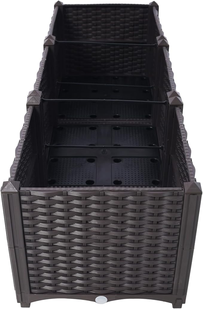Donext Brown Modern Planter Box OutdoorsExtra Deep Raised Garden Bed Balcony Planters with Drainage Layer Outdoor Flower Vegetable Pot(47.2 L X 15.7 D X 14.7 H)