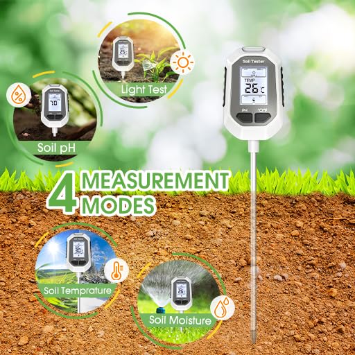 4-in-1 Soil Moisture Meter Digital Plant Temperature/Soil Moisture Test &amp PH Meter/Sunlight Intensity Backlight LCD Display for Gardening Farming and Outdoor Plants