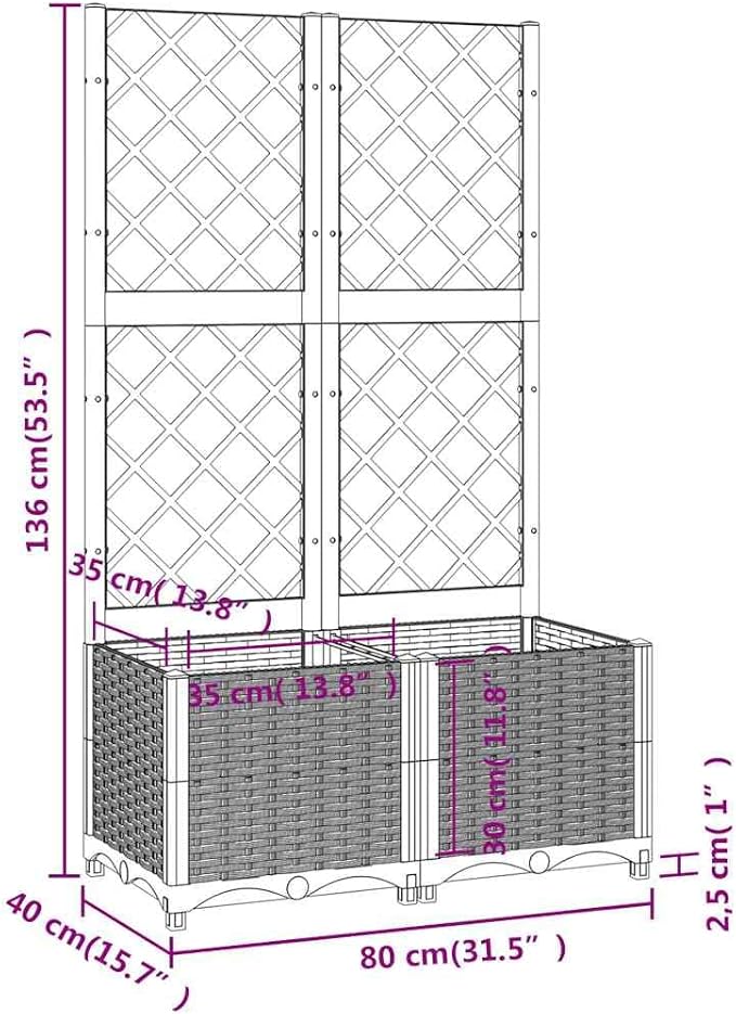 Brown Raised Garden Planter with Trellis 31.5x15.7x53.5 in UV-Resistant Polypropylene Elevated Flower Bed Box for Balcony Patio Outdoor Gardening