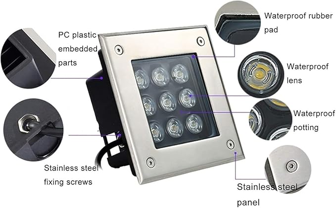 Square LED Buried Light - Ground LED Garden Landscape Lamp IP67 Waterproof Recessed LED Spotlight 12V Low Voltage Led Well Lights for Yard Lawn Patio Pathway(Cold White Light3 W)