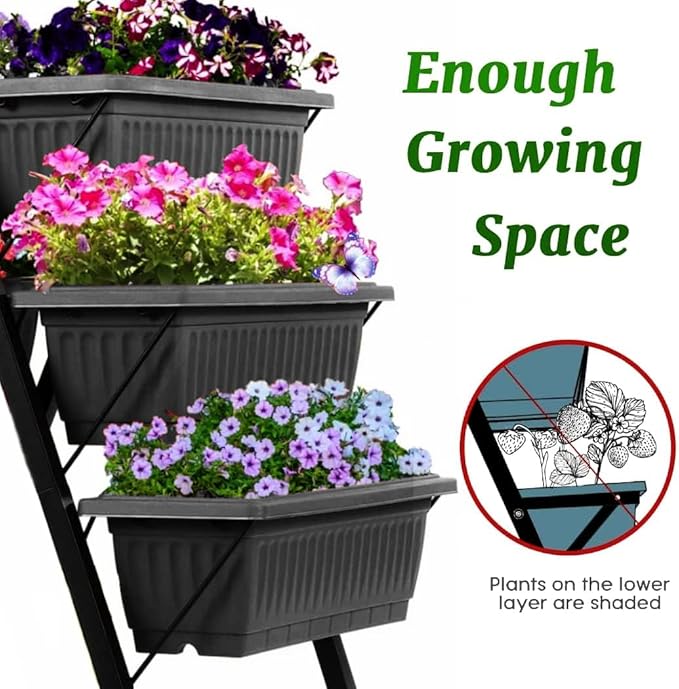 SEJOV 4FT Vertical Raised Garden Bed 5 Tiers Elevated Planter Box for Herbs Vegetables Flowers Graden Vertical Planter with Drainage System for Patio Balcony Garden Outdoor Indoor Plants (Black)