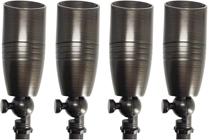 Solid Brass Outdoor Landscape Spotlights (4 Pack) 12V LED Spot Light Waterproof for Garden and Yard Up Lighting Brushed Antique Bronze Finish Accent Lighting Fixture Without Bulb
