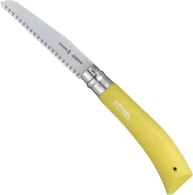 Opinel 3 Piece Gardening Tool Set - No. 12 Folding Saw No. 8 Pruning Knife No. 8 Garden Knife - Vibrant Painted Handles Stainless Steel and Carbon Steel Blades - Made in France