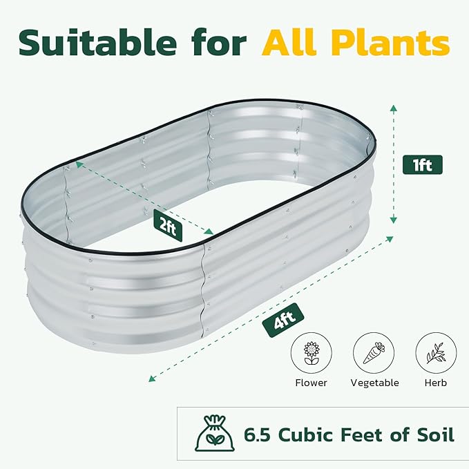LINEX Galvanized Raised Garden Bed 4x2x1 ft Metal Raised Garden Beds Outdoor Planter Boxes Clearance for Gardening Vegetables Flowers Herbs Above Ground