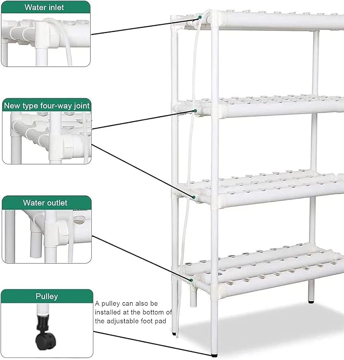 Hydroponic Growing Kits 4 Layers 108 Plant Sites Hydroponic Growing System Home Indoor Planting Kit with Water Pump Pump Timer &amp Pulley Foot Hydroponic Grow Kit for Men Women