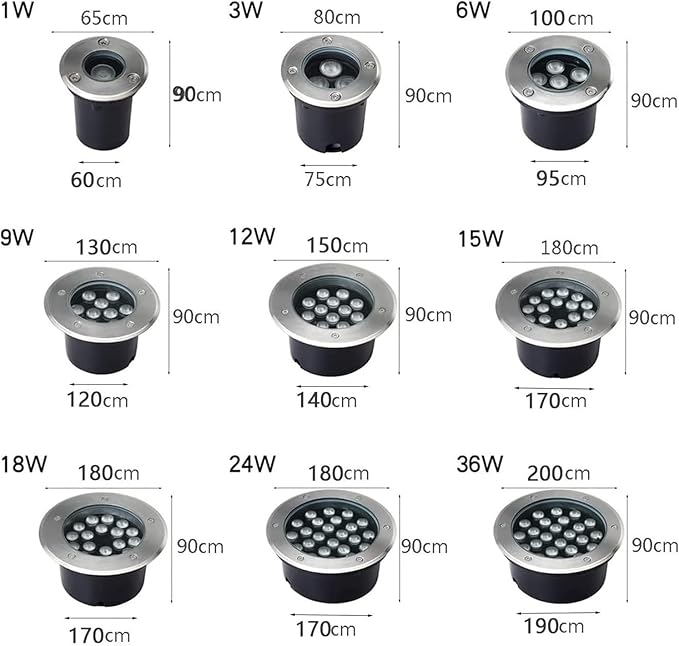 Recessed LED Buried Lights Outdoor Landscape Lamp IP67 Waterproof Stainless Steel LED Spotlight AC85-265V Low Voltage Round Lawn Lamp Deck Courtyard Floor LRed Light 24 W