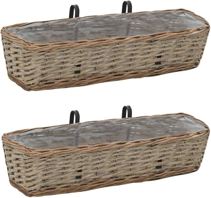 Balcony Planter Set Brown Wicker 23.6 in - Hanging Wall Fence Garden Baskets Welded - Ideal for Retaining Walls and Fencing for Your Patio!
