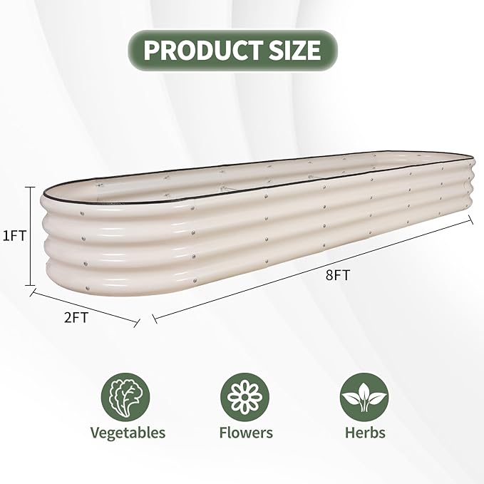1MORE Galvanized Raised Garden Bed- Planter Garden Boxes Outdoor Raised Beds for GardeningMetal Garden Bed Kit for Vegetables Flower Planter Raised Beds.8x2x1ft White-2pcs