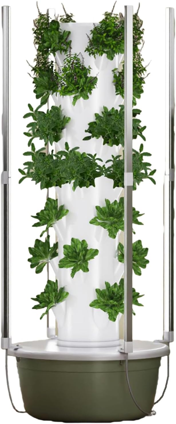 Hydroponics Growing System Vertical Tower with Automated Aeroponics and LED Grow Lights for Indoor Herb Garden