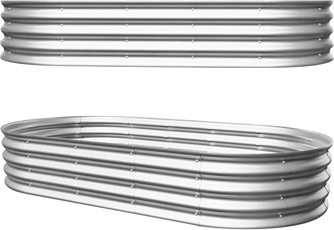 Galvanized Raised Garden Bed Kit Open-Bottom Metal Planter Box with Safety Edges Rust Resistant Easy Assembly Outdoor Vegetable &amp Flower Box Silver8x4x1ft