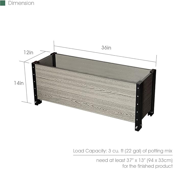 Everbloom Modular Trough Wood Plastic Composite Planter in Gray 36 L x 12 W x 14 H - Grow Veggies Flowers Herbs Indoor Outdoor Narrow Space Backyard Patio Deck