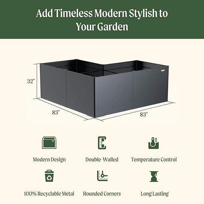 Vego garden Modern Raised Garden Bed 32 Tall 83 x 83 L-Shaped Metal Raised Garden Beds Kit Ground Outdoor Planter Box for Vegetables Herbs Flowers &amp Fruits Midnight Blue