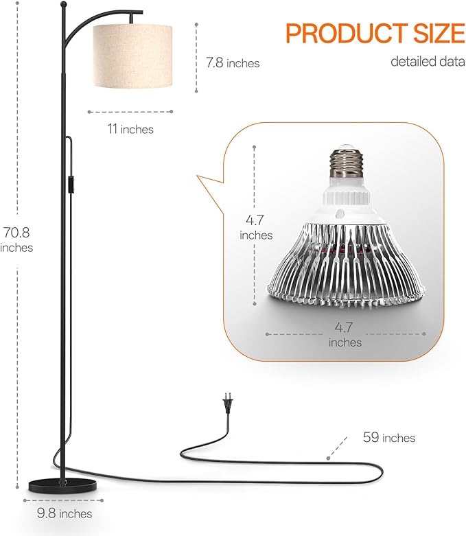 Bstrip 70.8″ Tall Grow Lights for Indoor Plants 3000K Full Spectrum Plant Light with Stand Auto On/Off Timer &amp Adjustable Angle 25W Non-Dimmable LED Lamp for Plant Growth