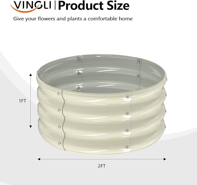 VINGLI 2 PCS Galvanized Raised Garden Beds Outdoor 2x2x1ft Round Raised Planter Boxes Outdoor Metal Raised Garden Bed for Vegetables (White)