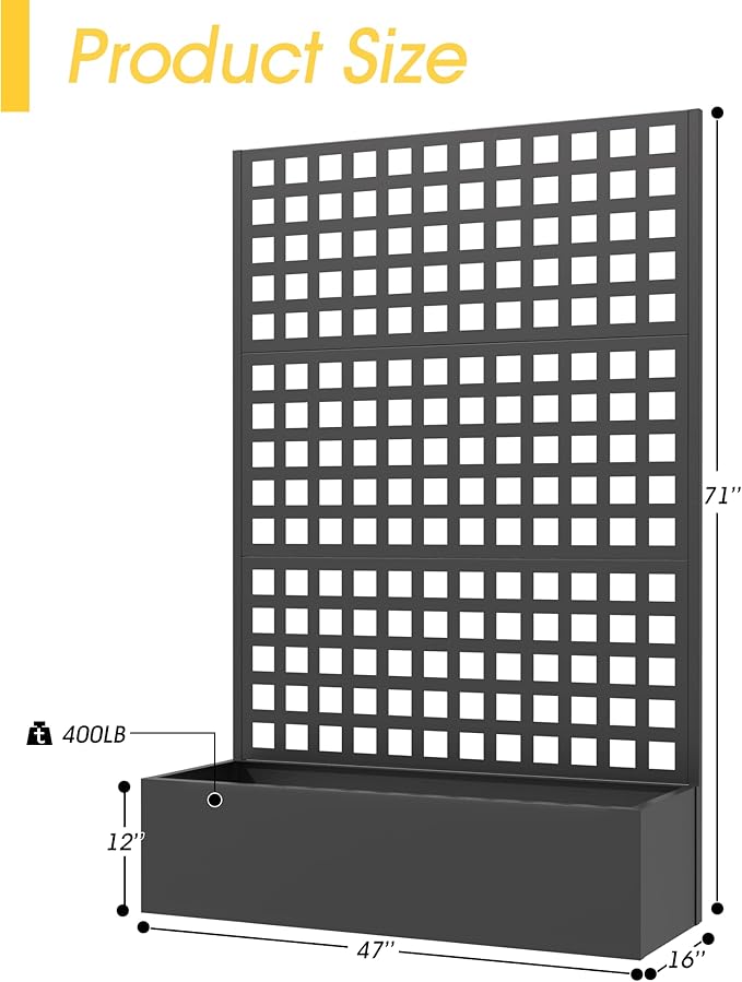 Metal Planter Box with Trellis 71x 47x 16 Raised Garden Bed Planter Box Trellis with Privacy Screen and Drainage Holes Black