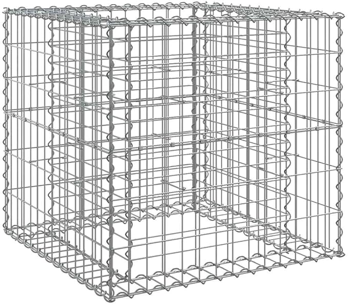 Gabion Basket Silver Galvanized Iron 27.6x27.6x25.6 Inch Square Durable Outdoor Planter Raised Garden Bed for Patio
